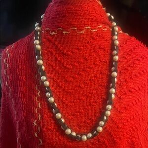 Elegant Black and Silver Beaded Necklace 32” no clasp bow is decorative aero